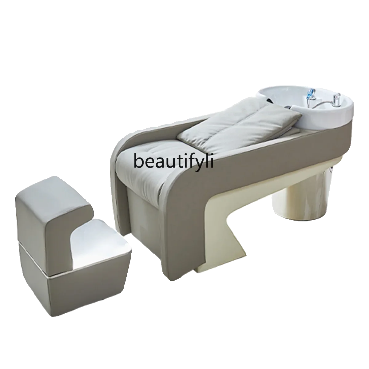 New Barber Shop Shampoo Chair for Hair Salon Half Lying Flushing Bed with Ambience Light Ceramic Basin Simple light luxury beauty multifunctional face washing bed electric massage shampoo bed