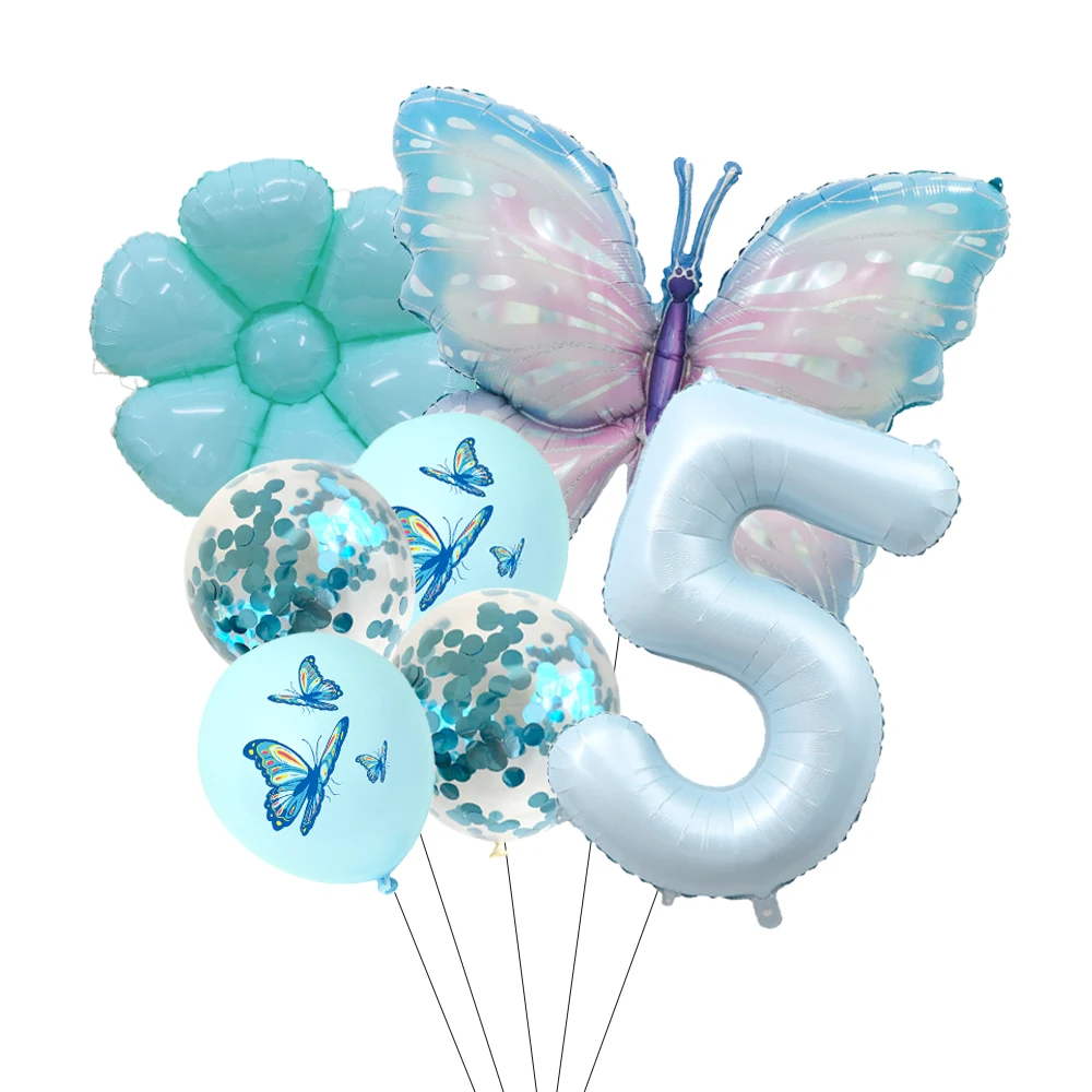 Butterfly Sunflower Celebration Balloon Set - Pink & Blue 7-Piece Party Decor Collection