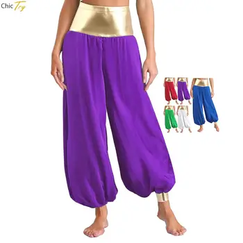 Costume arabo cosplay di Halloween Pantaloni Bloomer Donna Uomo Pantaloni Harem hippie Pantaloni cosplay principessa indiana metallizzata lucida