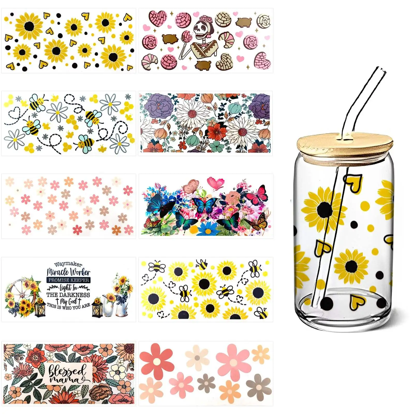 16oz 20oz 24oz Easy Peel Waterproof Glass Transfers uvdtf Crystal Stickers uv dtf Cup Wraps 3d stickers,cup wraps