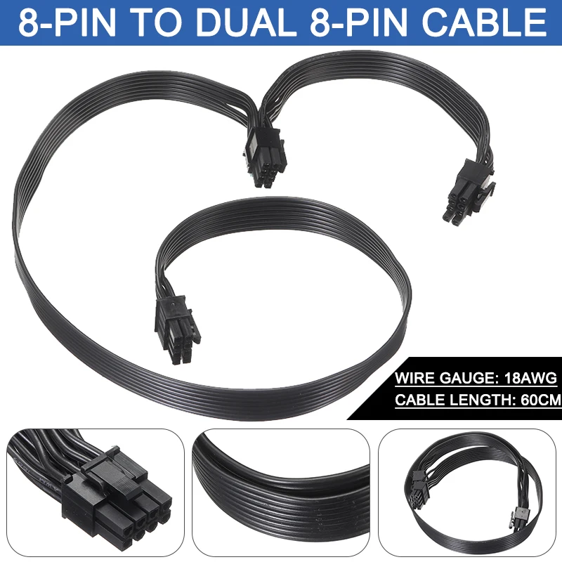

PCI-E 8-Pin to Dual 8(6+2)-Pin Cable For Corsair AX860 Modular Power Supply 100% Brand New and High Quality Plastic Material