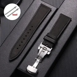 Elegant Vintage Cowhide Leather Watch Strap with Deployment Buckle - Business Style Wristband - 20mm (Black)