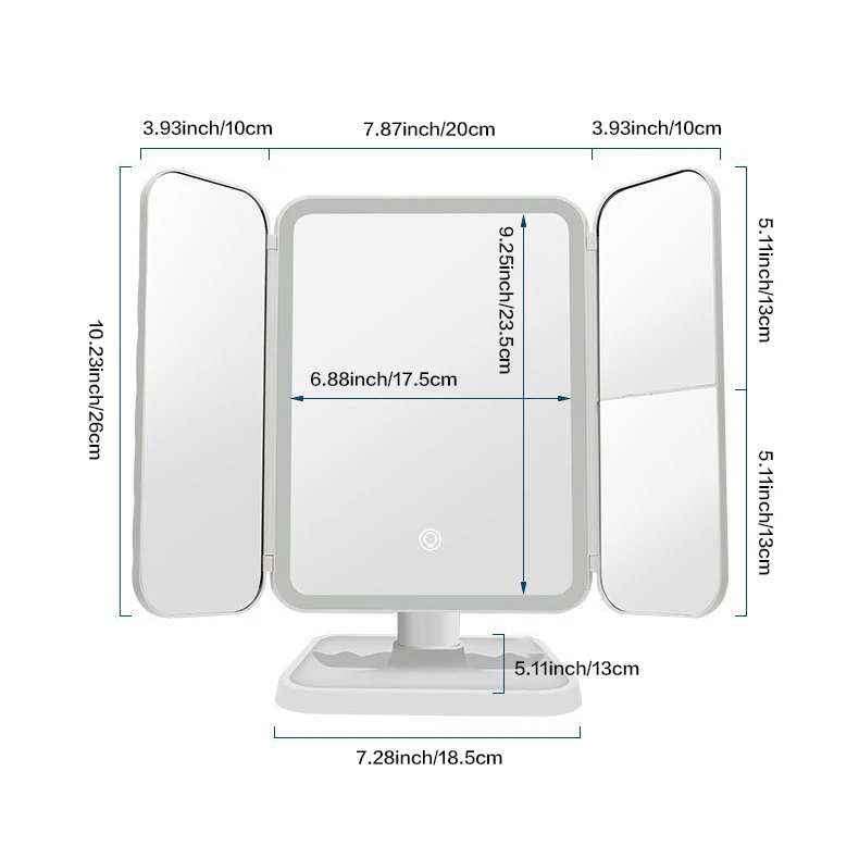 Trifold Makeup Mirror with LED Lights – Smart Complementary Beauty Light for Dorm Dressing 4