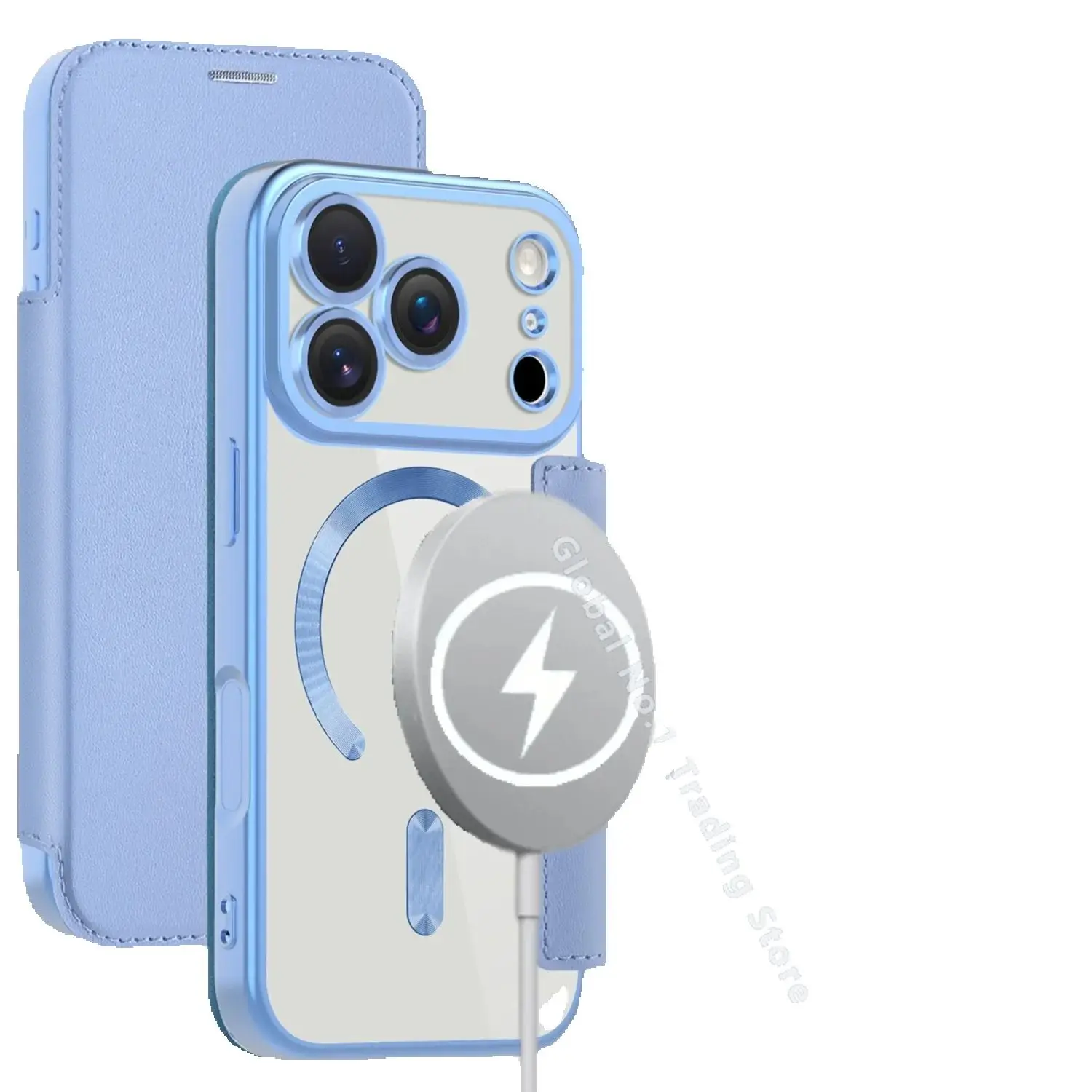 Leather Flip Case with Electroplated Finish and Magnetic Wireless Charging Capability