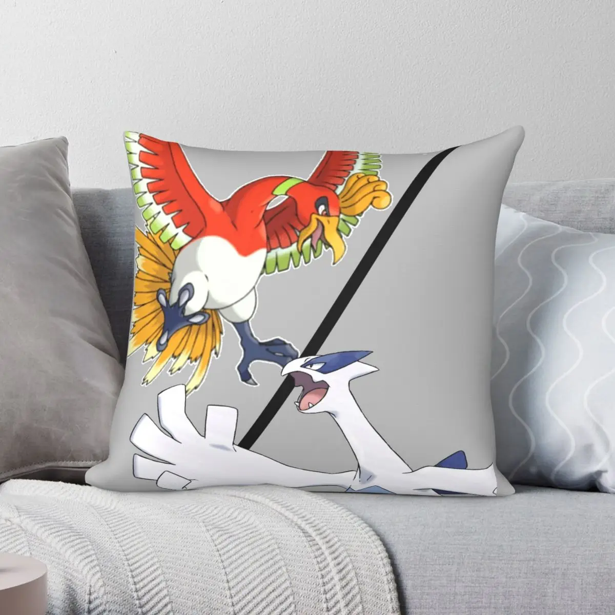 Ho-Oh Vs Lugia Federa Poliestere Lino Velluto Motivo Zip Decor Tiro Federa Federa 18"
