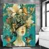 Abstract Art Flower and Bird Girl Design, Shower Curtain, Bathroom Decorative Shower Curtain, Waterproof Shower Curtain with Hoo 2