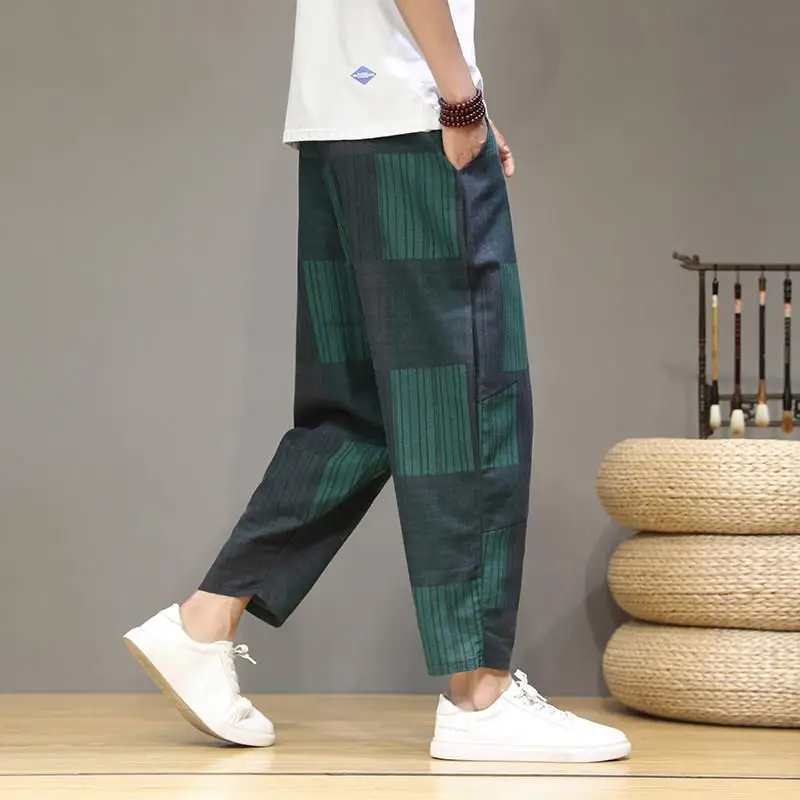 Spring Autumn Fashion High Waist Casual Trousers Man Versatile Loose Simple Harun Men's Pants Stripe Patchwork Y2K Male Clothes