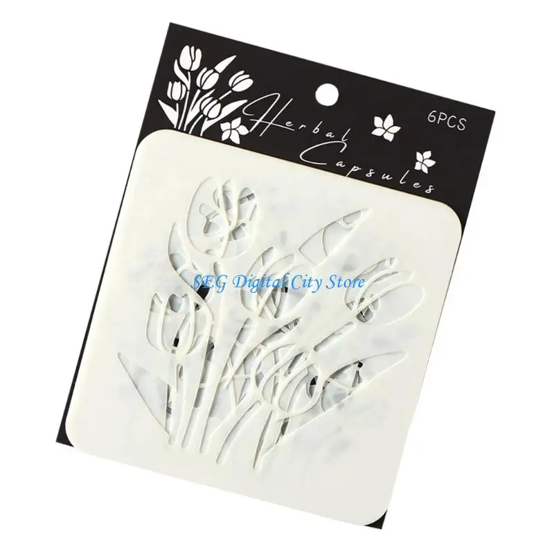 U75B 6 Pcs 드로잉 템플릿 PET 저널 스텐실 스크랩북 용 꽃 스텐실