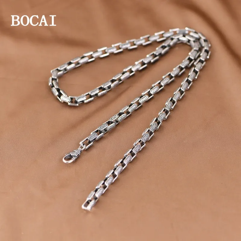 

BOCAI New S925 silver vintage trendy Personalized Ivy Patterned Bold Necklace for Men
