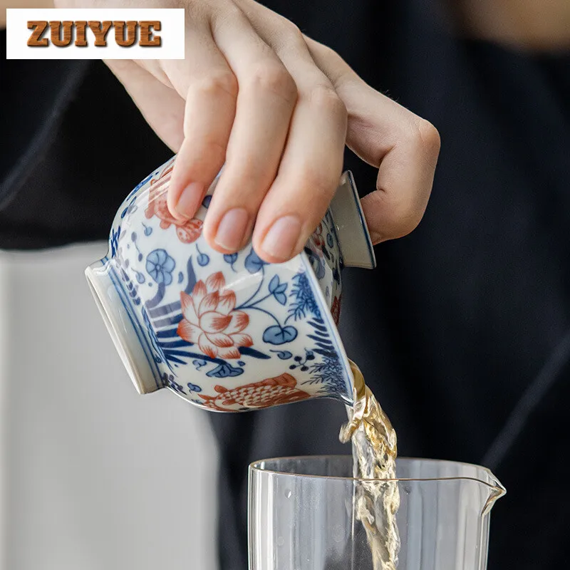 180ml Jingdezhen Blue and White Gaiwan Retro Fish Lotus Traditional Tea Tureen Tea Maker Cover Bowl Chinese Set Ornaments