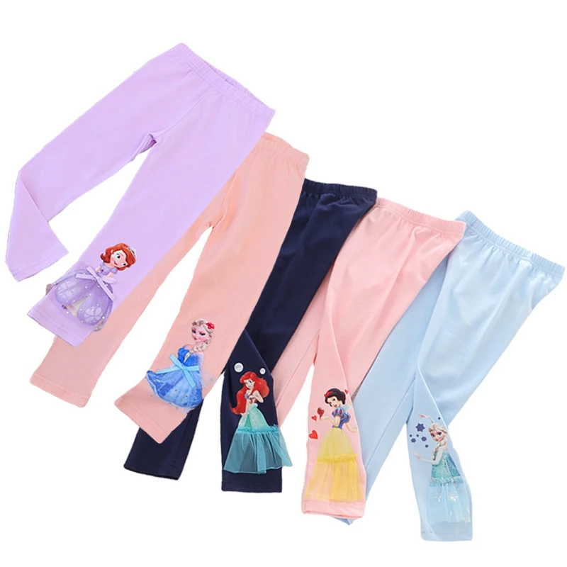 

Summer Girls Pants Cotton for Children Frozen Elsa Spring Baby Girl Pink Blue Trouser Snow White Lace Kids Legging Ariel 2-8Y