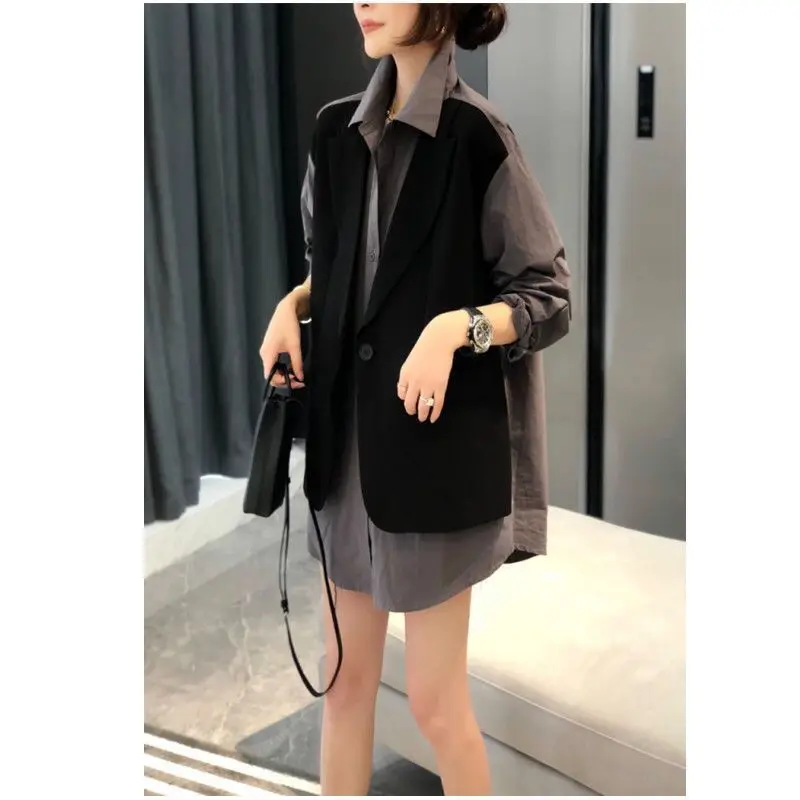 Women's Spring and Autumn Fashion Casual POLO Collar Button Vest Panel Long Sleeve Medium Length Loose Two Piece Shirt Coat Tops pet dog winter coat clothes warm dog jacket puppy outfit dog coat chihuahua hoodies for small medium dogs yorkshire teddy outfit