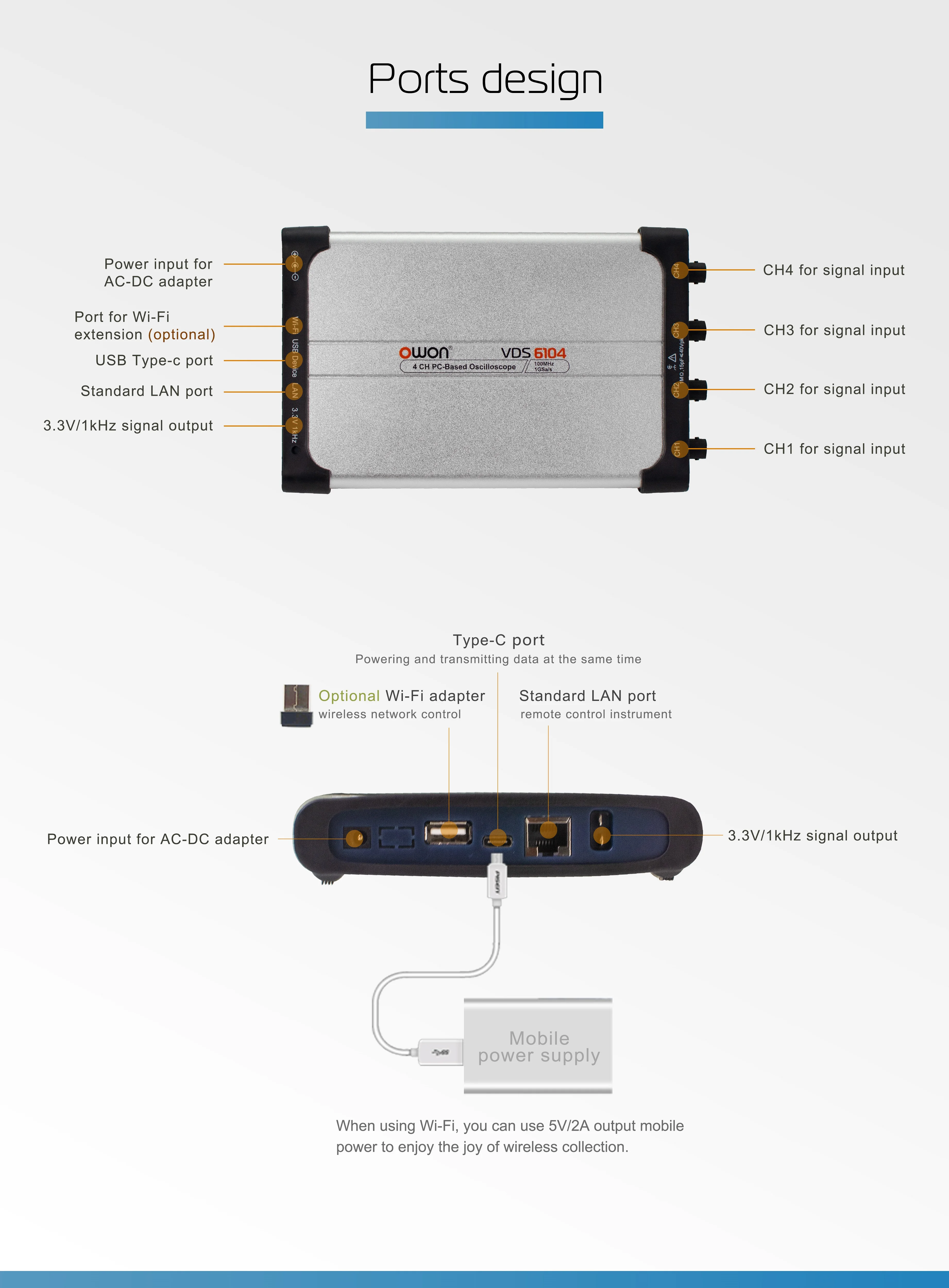 VDS6074A VDS6104A 14Bits Virtual PC Digital Oscilloscope 1Gsa/S 100Mhz Bandwidth