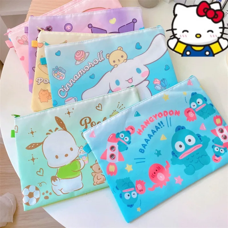 

Kawaii Sanrio Cinnamoroll Pompompurin Kuromi Pachacco Storage Bag Cartoon Student Exam Paper Folder A4 Folder Cute Anime ID Bag