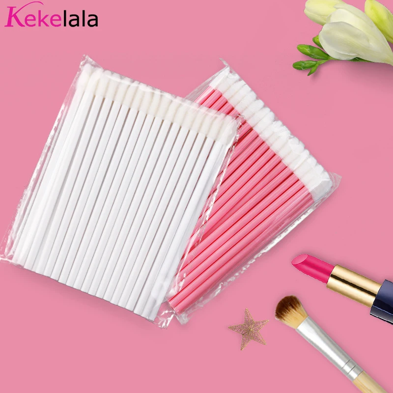 Lip Brush Kekelala 50Pcs Disposable Lipstick Gloss Applicators Makeup Swabs Micro Cleaning Brush Tools For Eyelash Extension