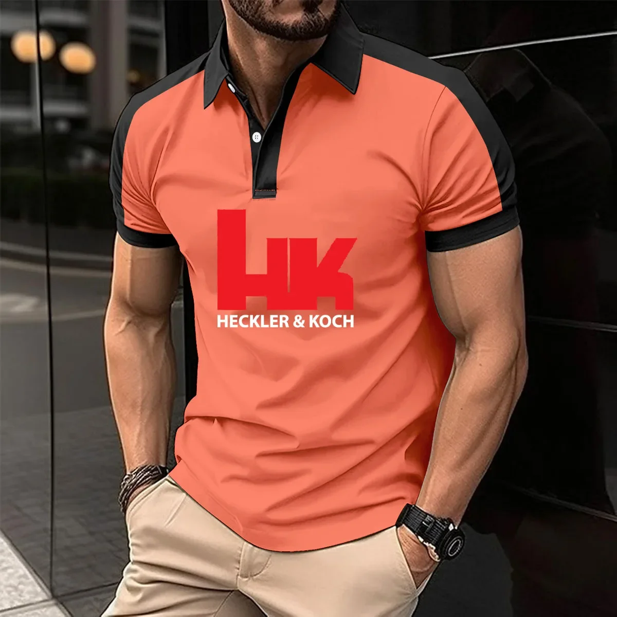 Description Picture 3 of item2024 POLO shirt short sleeve Hk Heckler Koch No Compromise cotton Men's shirt High-end men's clothing lapel T-shirt for men