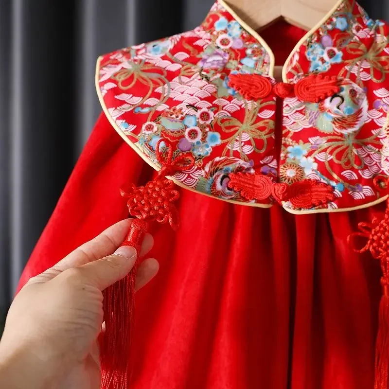 Vestidos Hanfu com bordado bonito para meninas do bebê, Cheongsam para crianças, roupas para aniversário, Natal e ano novo, presente do traje, 10 cores