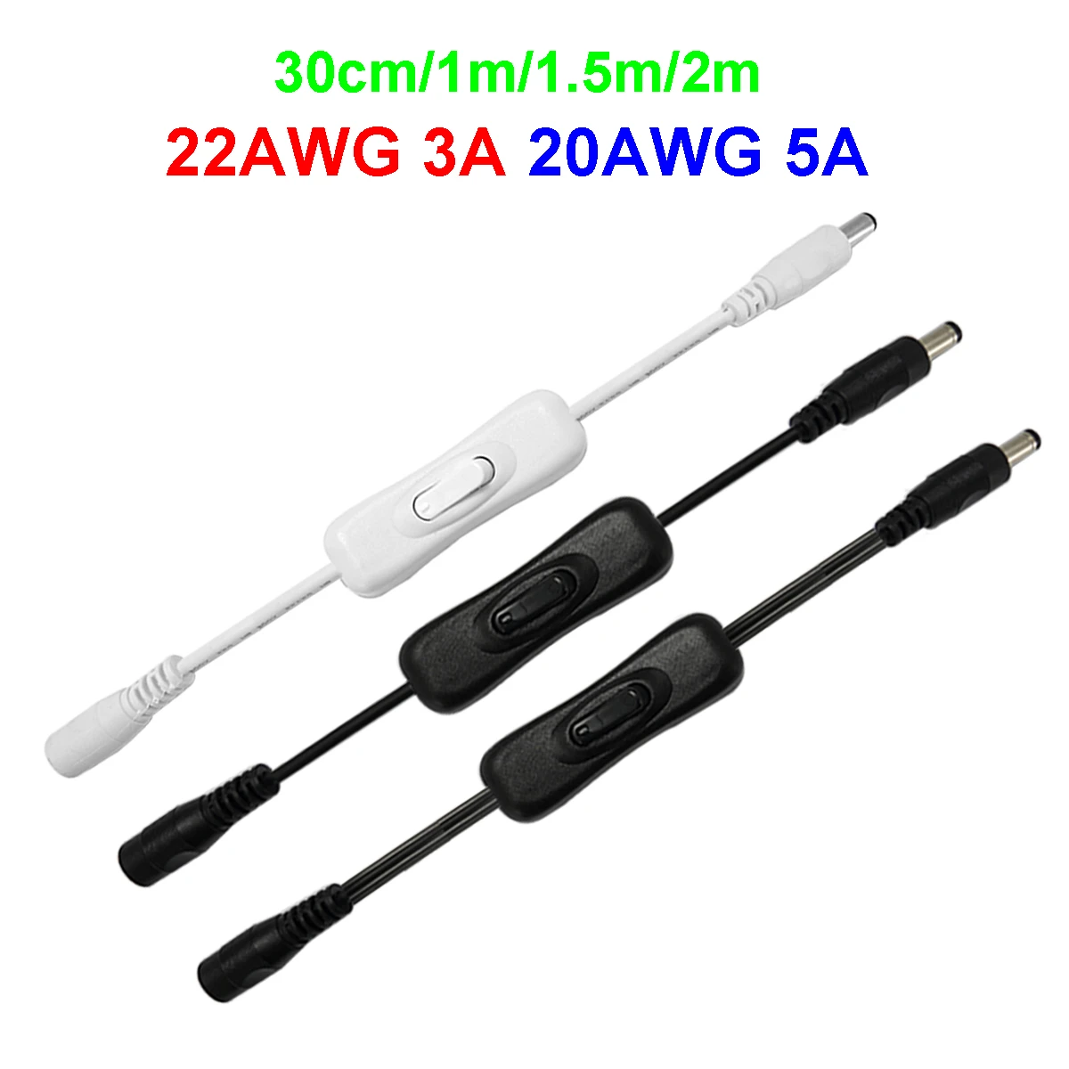 1/50pcs 12V DC Switch ON/OFF DC Female Male Power Cable 24V 5.5mm 2.1mm ...