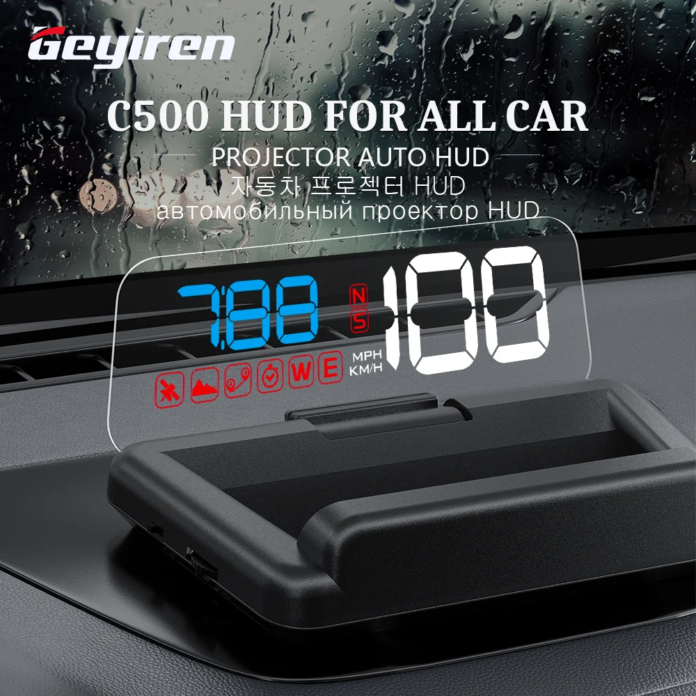 GEYIREN C500 자동차 OBD2 GPS HUD 헤드업 디스플레이, EOBD 자동차 앞 유리 속도계 프로젝터, 모든 차량용 디지털 액세서리 