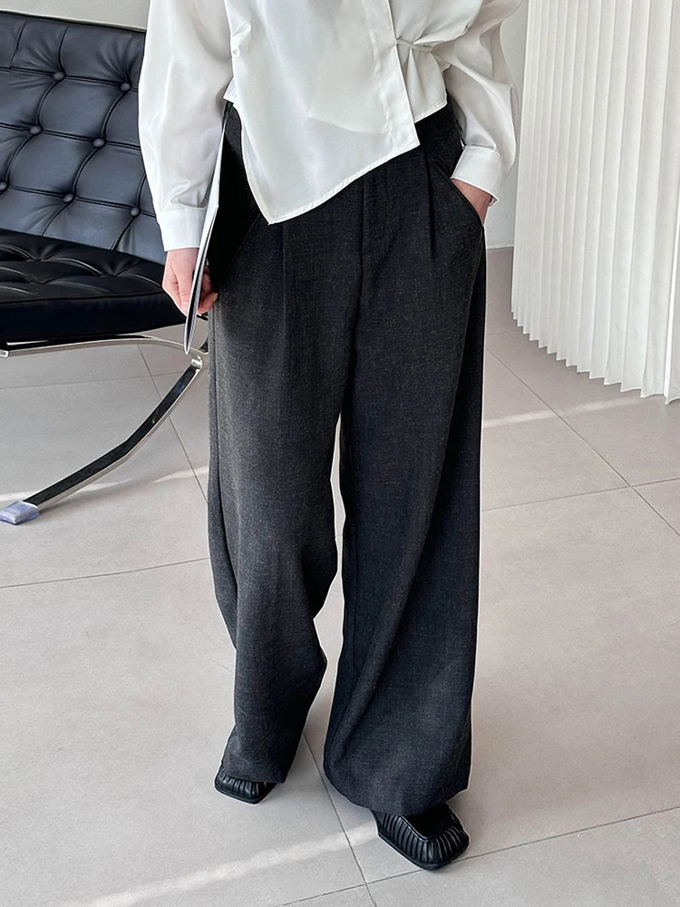 [LANMREM] Minimalism Wide Leg Suits Pants For Women Solid High Waist Office Lady Trousers Fashion 2024 Spring New 26D8956