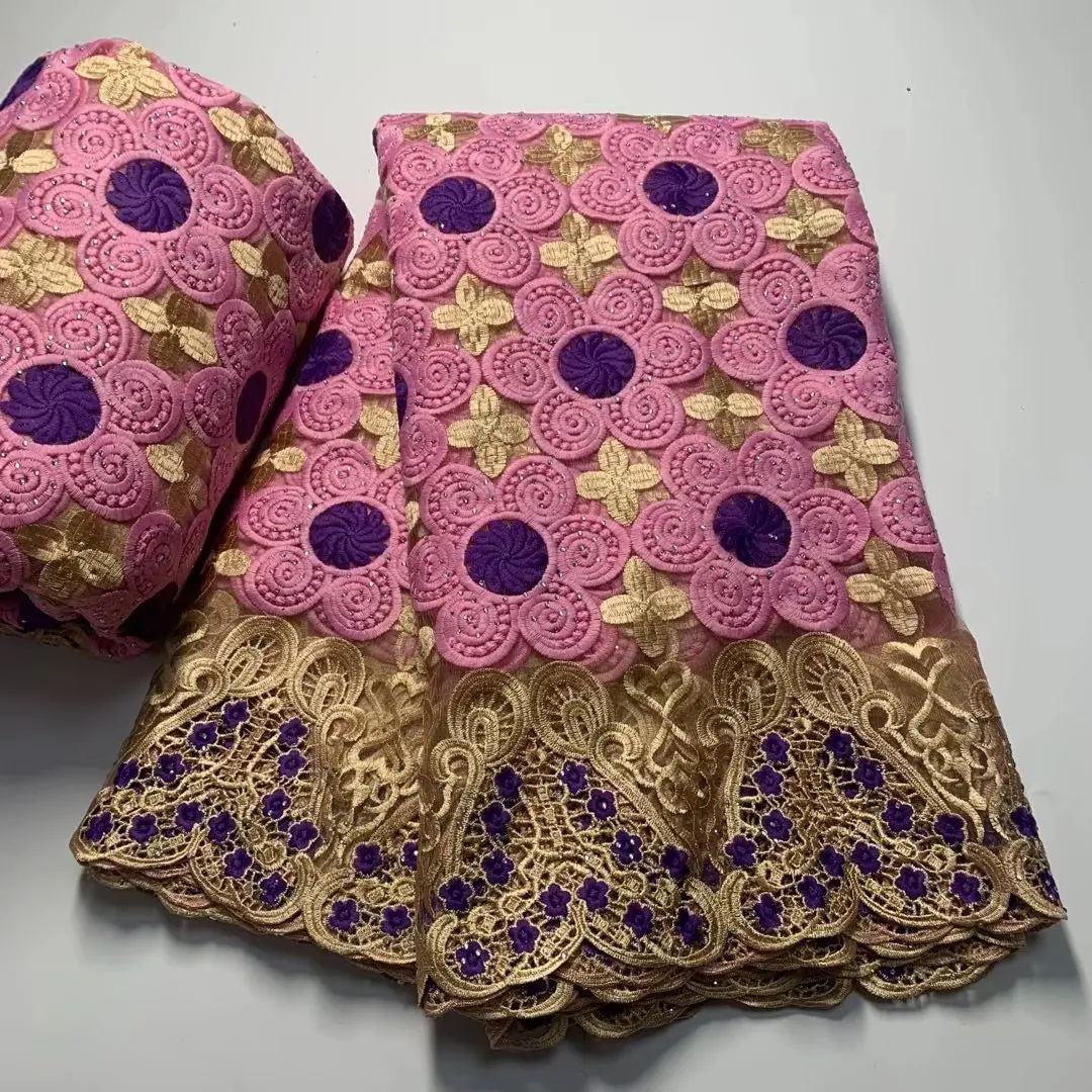 2022 High Quality African Lace Fabric With Stones African Embroidery Guipure Lace Fabric For Nigerian Net Lace Women Dress 