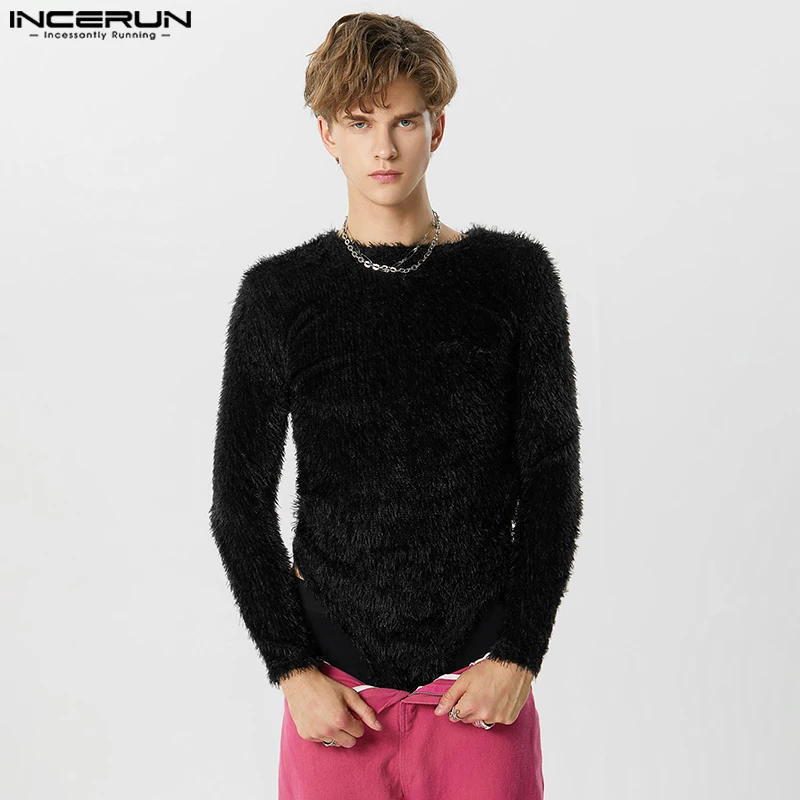 INCERUN 2023 Sexy Fashionable Style Mens Bodysuits Suede Design Casual Jumpsuits Male Solid All-match Long Sleeved Rompers S-5XL