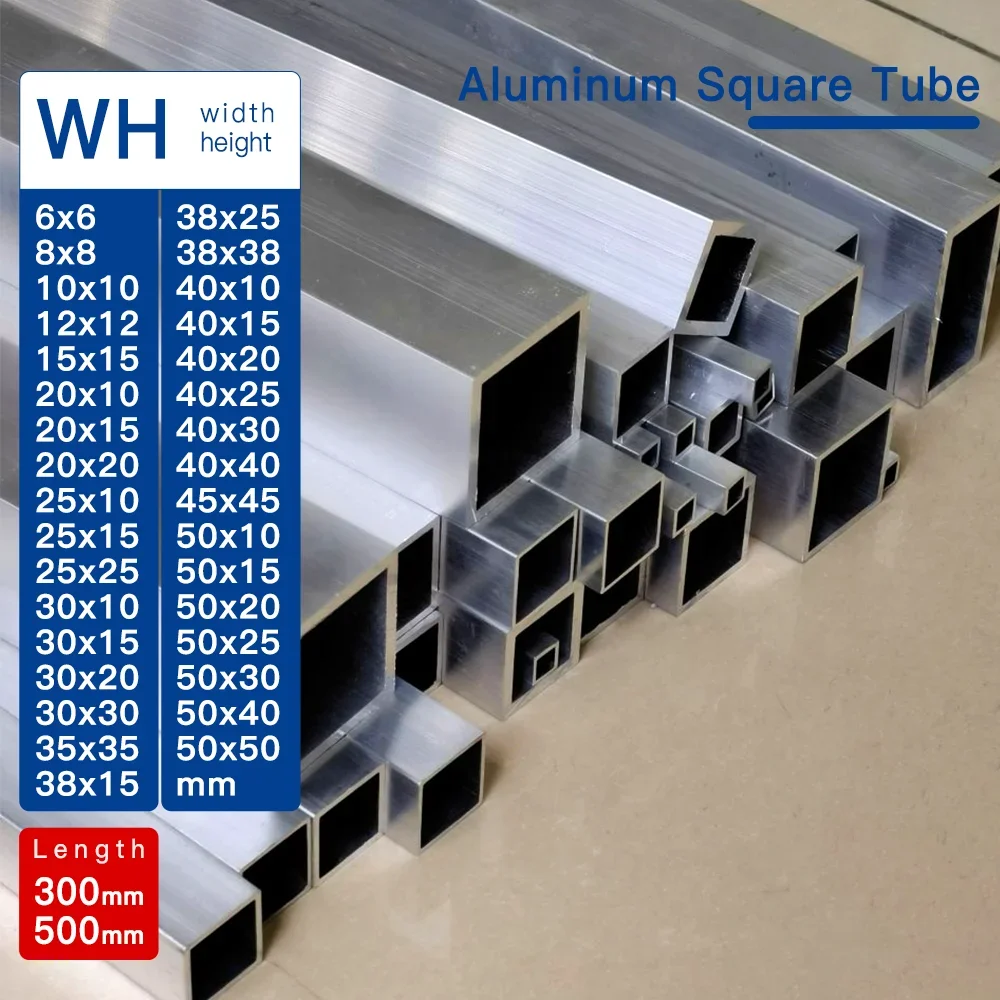 Aluminium Tube Aluminium alloy square tube width 6-50mm length 300 500mm Square profile DIY decoration Aluminum square tube Hollowtube