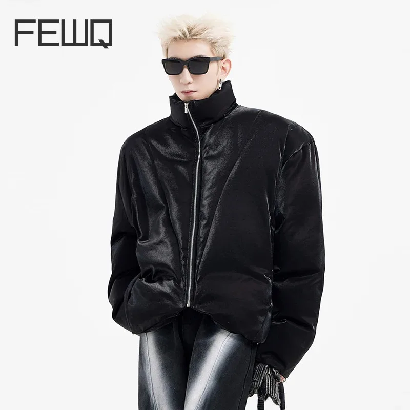 

FEWQ Men Stand Collar Cotton Jacket Irregular Design Winter Autumn 2023 Solid Color Long Sleeve Zipper Male Tops Fashion