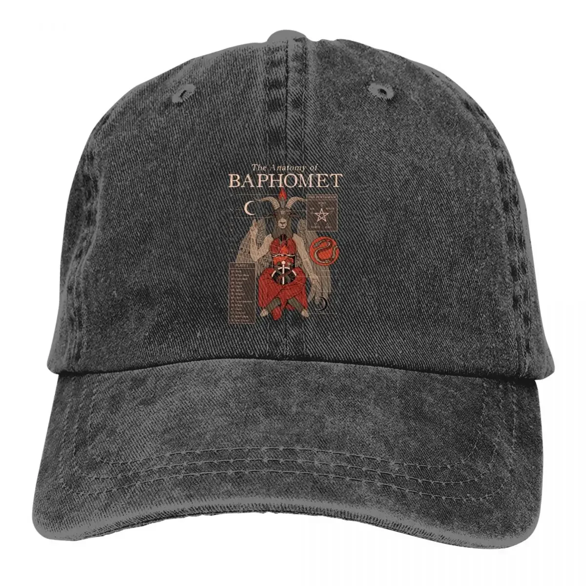 

Washed Men's Baseball Cap The Anatomy Trucker Snapback Cowboy Caps Dad Hat Baphomet Satan Lucifer Golf Hats