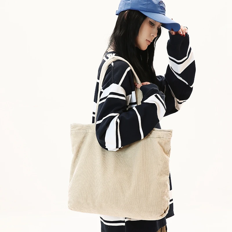 

Solid Corduroy Women's Bag Zipper Shoulder Bag Simple Messenger Bag Y2K Eco Bag Korean Shopper Bag Student Tote Handbag Portable