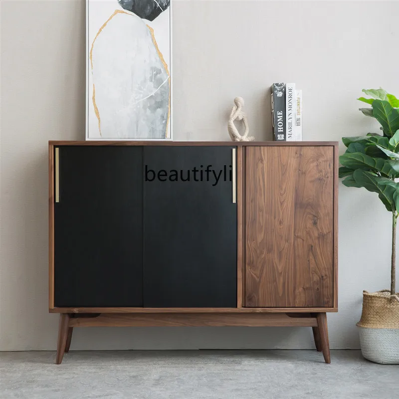 

Nordic Solid Wood Sideboard Entrance Cabinet Double-Door Shoe Cabinet Cherrywood Color Locker Tea Cabinet