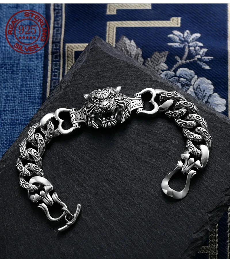 

Властные очаровательные голова тигра стандартные Серебряные Оригинальные сертифицированные браслеты мужские простые украшения, роскошные ювелирные браслеты