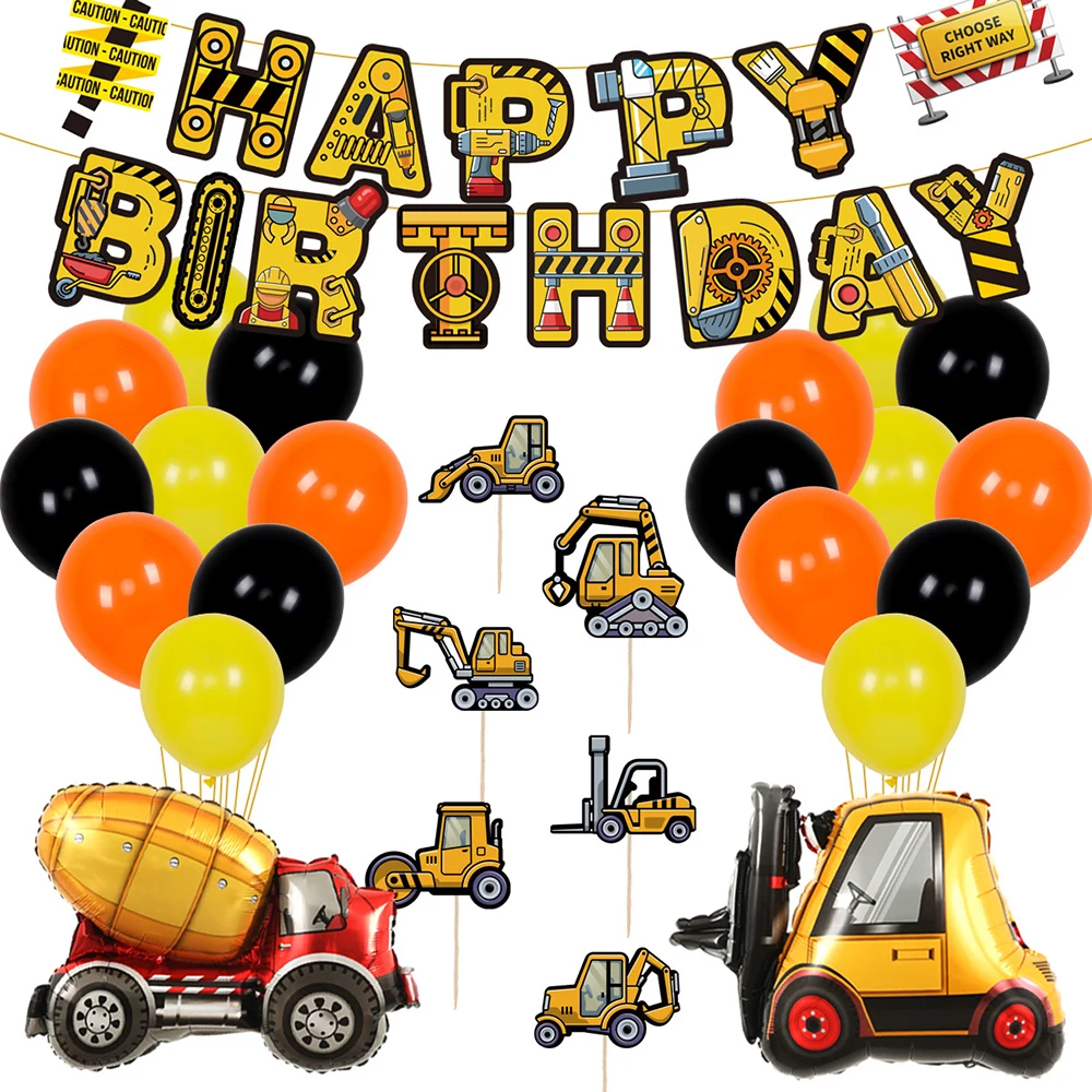 

Construction Party Supplies Dump Truck Happy Birthday Banner Cake Topper Signs Balloons Decorations for Kids Birthday Decorating