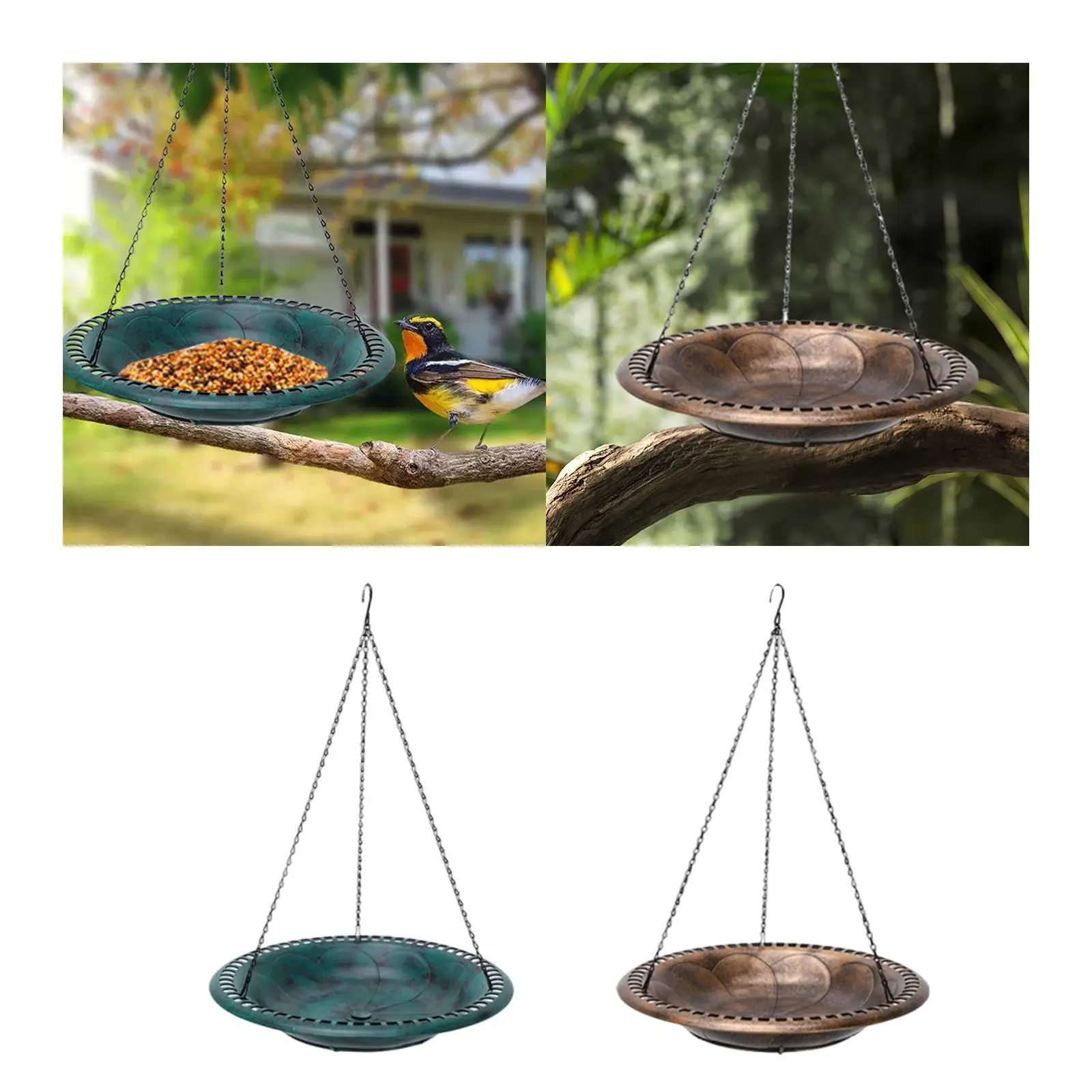Hanging Bird Bath Bird Feeder for Patio Garden Water or Bird Seed Tray Lightweight Versatile Outdoor Bowl 43cm with 21inch Chain