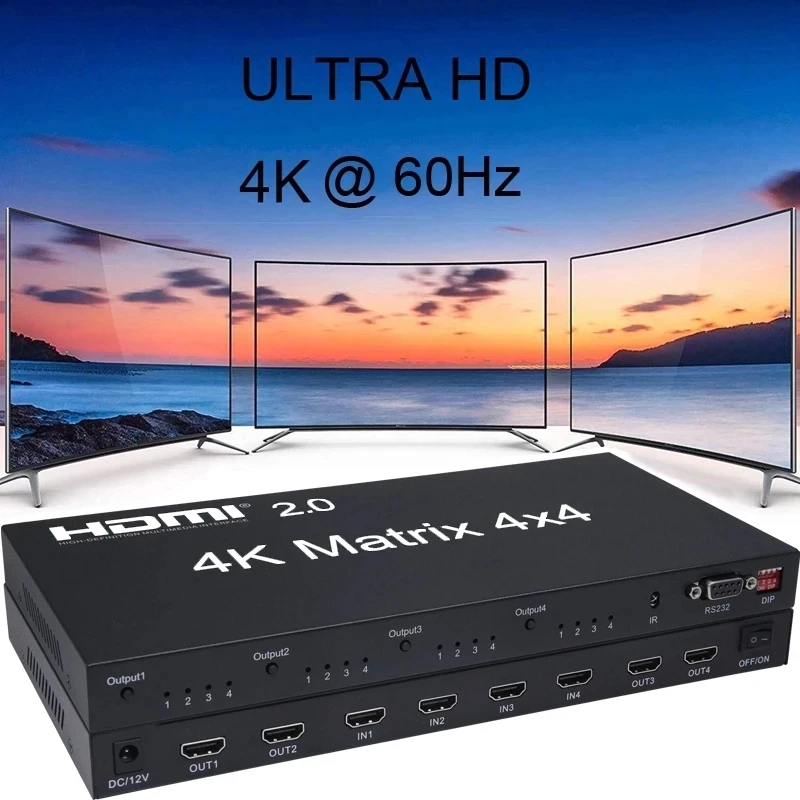 

4K 60Hz True HDMI Matrix 4x4 HDMI 2.0 Matrix 2x4 4x2 4x4 Switch Splitter Converter 4X4 Matrix with RS232&EDID control HDCP 2.2