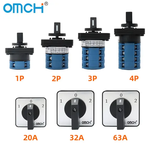 OMCH 1PCS Silver Contact LW26-20/32/63 Universal Switch 3 Position 1-0-2 1/2/3/4 Poles 440V 4/8/12/16Terminals Rotary Cam Switch - Image 2