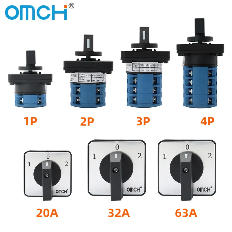 OMCH 1PCS Silver Contact LW26-20/32/63 Universal Switch 3 Position 1-0-2 1/2/3/4 Poles 440V 4/8/12/16Terminals Rotary Cam Switch - Image 2