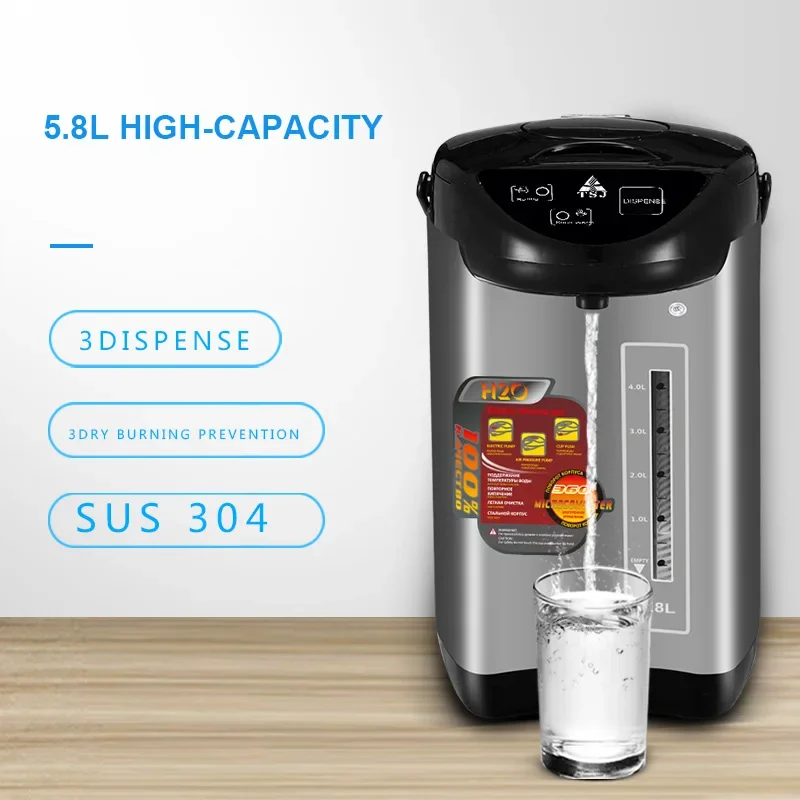 Electric Hot Water Boiler&Warmer,Manual DispenseAuto Water Pot Safety Stainless Steel Hot Water Dispenser Water Boiler 5.8Liter 3