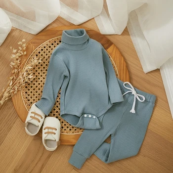 2 pezzi di vestiti per neonati in morbido cotone a coste per ragazze ragazzi inverno collo alto manica lunga pagliaccetto pantaloni Outfit abbigliamento infantile