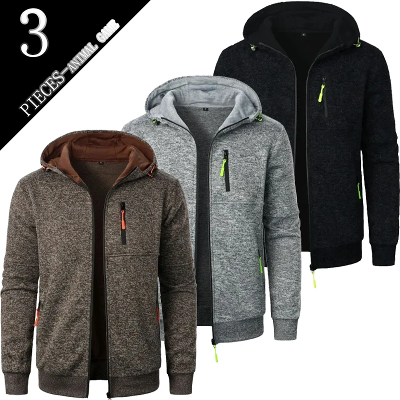 Animal Game 3 Pack Men's Casual Hooded Sweatshirts Zipper Hoodies for Men Oversize Spring Outdoor Work Coat Casual Tracksuit Men