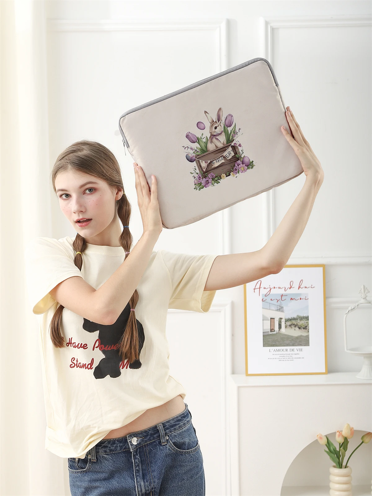 Rabbit patterned laptop bag and briefcase, suitable for 14 inch laptops