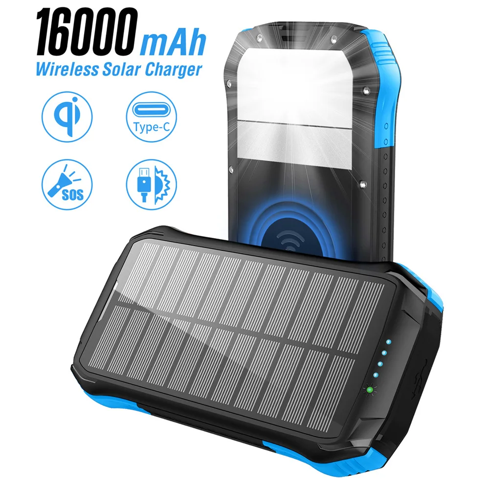 

16000mAh Solar Power Bank Fast Qi Wireless Charger for iPhone 14 Samsung Xiaomi Poverbank 18W QC PD 3.0 Fast Charging Powerbank