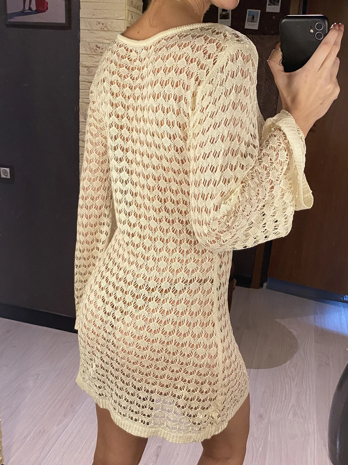 S - XL Long Sleeve Cut Out Crochet Knitted Tunic Beach Cover Up Cover-ups  Beach Dress Beach Wear Beachwear Female Women V6507 - AliExpress 200000345
