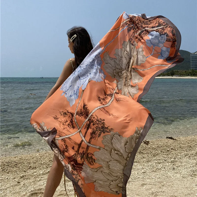 Travel Beach Scarf – Large Floral Sunscreen Shawl, Luxury Sarong Wrap for Women, Swimsuit Cover-Up 90x180cm Safety Accessories Scarves & sarongs