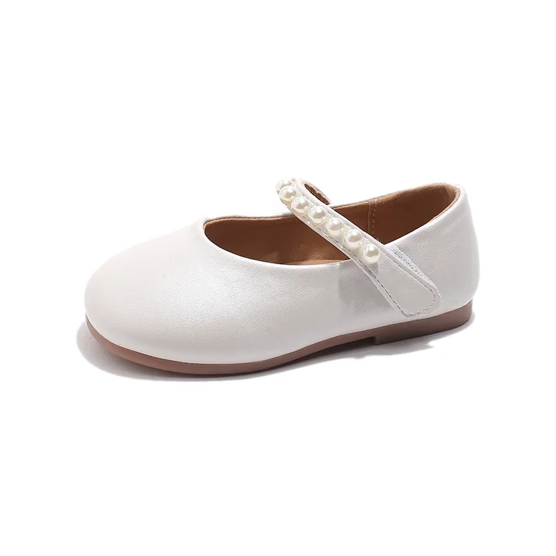 White Leather Kids Mary Janes Shoes for Girls with Beading