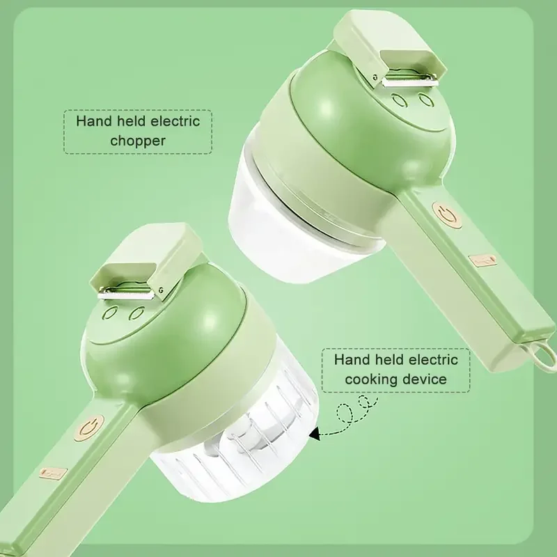 1pc 4 In 1 Vegetable Chopper Handheld Electric Vegetable Cutter Set Portable Wireless Garlic Mud Masher Garlic Press And Slicer 4