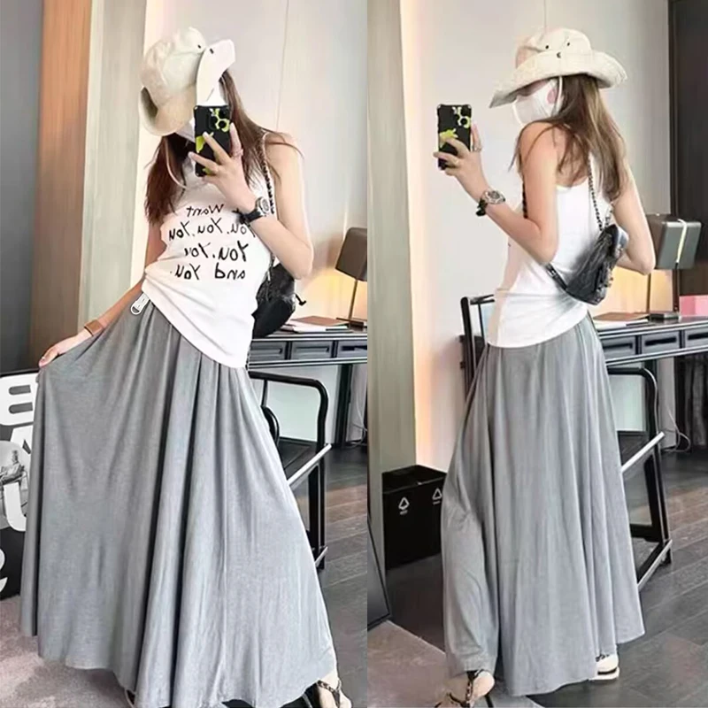 High Quality Pregnant Women Spring Summer Pure Cotton Drooping Skirts Modal Flowing Big Swaying A-line Maternity Long Skirt