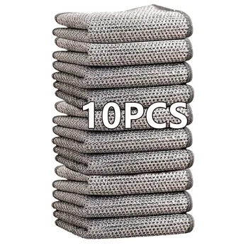 10 pz/5/1 pz Panni per pulizia in filo di acciaio magico Fili metallici a doppia faccia Stracci Cucina Piatto Pentola Panno per lavare Asciugamano Strumento pulito 1