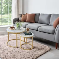 Coffee Table Nesting Round Table Set of 2 Side Table with Sturdy Metal Frame for Living Room Bedroom Apartment Modern 2
