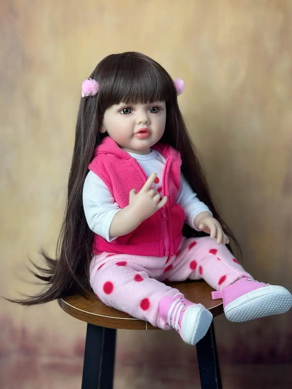 48/55 CM Full Silicone Body Reborn Baby Girl Doll Vinyl Classic Dress Up Birthday Gift Bath Toy 4